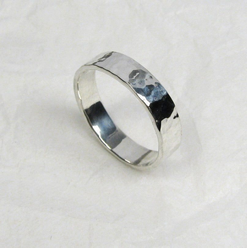 Fine Silver Ring, 5mm, Pure Silver Ring, Fine Silver Wedding Ring, Hammered Rustic Silver Ring, .999FS Wide Ring.