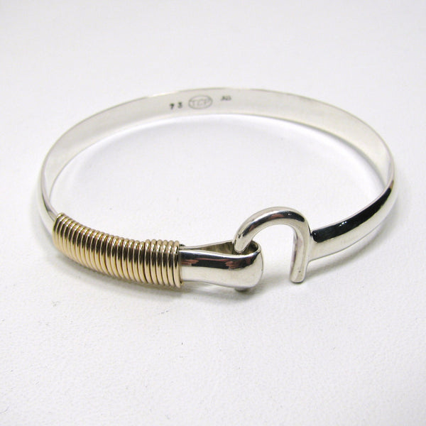 St Croix Style Hook Bracelet, Sterling Silver, Gold, Caribbean Cuff
