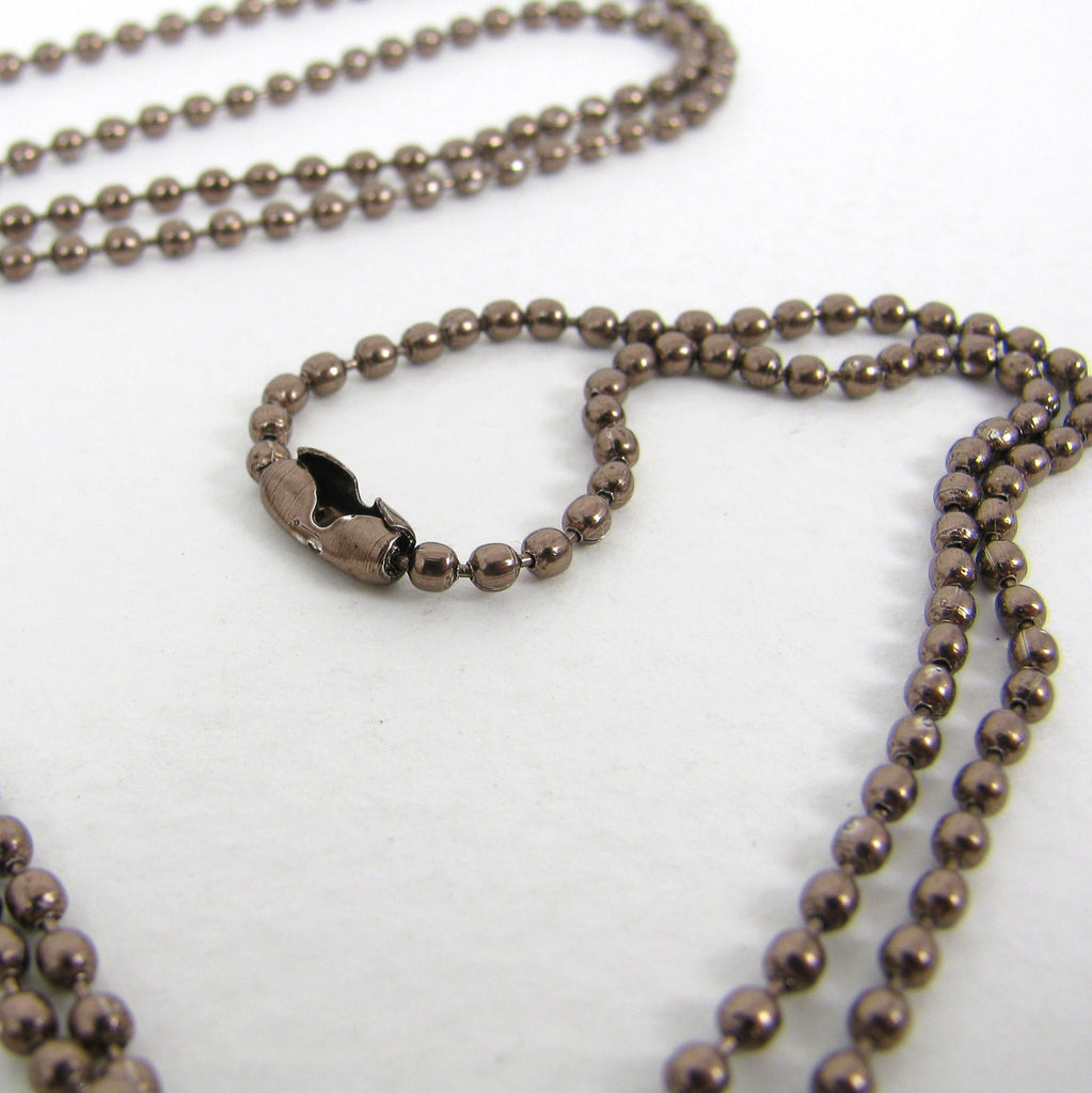 Coffee Brown Ball Chain Necklace with matching connector - 2mm X 27"