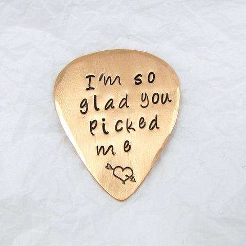 Personalized Copper Guitar Pick,  Satin finish 7th copper anniversary gift, guitar pick key ring or pendant necklace.