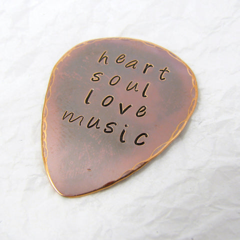 Personalized Copper Guitar Pick, Flame Oxide Finish Copper, Heart, Soul, Love, Music, Copper Anniversary, 7th Anniversary
