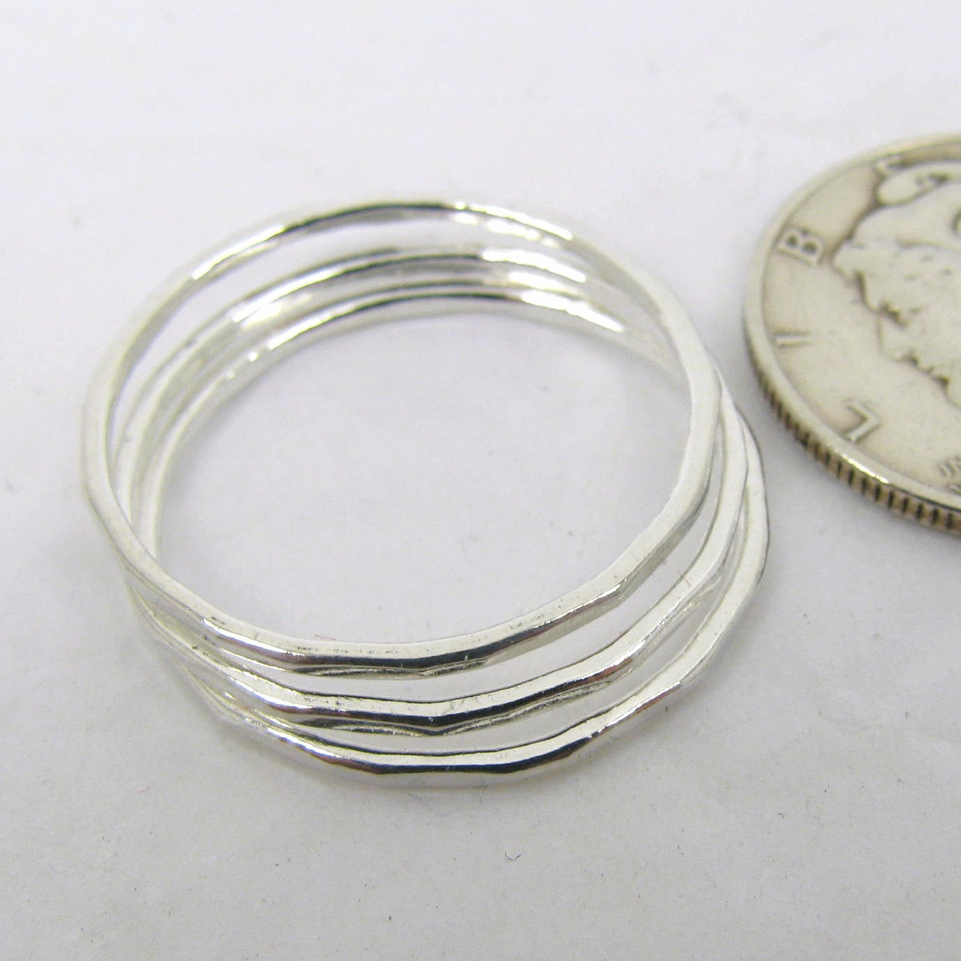 Fine Silver Stacking Rings (3), Thin Stacking Rings, Hammered