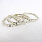 4 Sterling Silver Letter Rings,  1.75mm Stacking Rings,  Initial Rings, Personalized Silver Rings,  Mom Rings, Silver letter rings