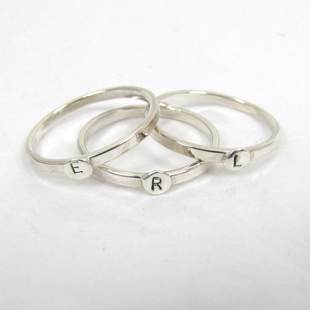 4 Sterling Silver Letter Rings, 1.75mm Stacking Rings, Initial Rings, – The  Copper Phoenix