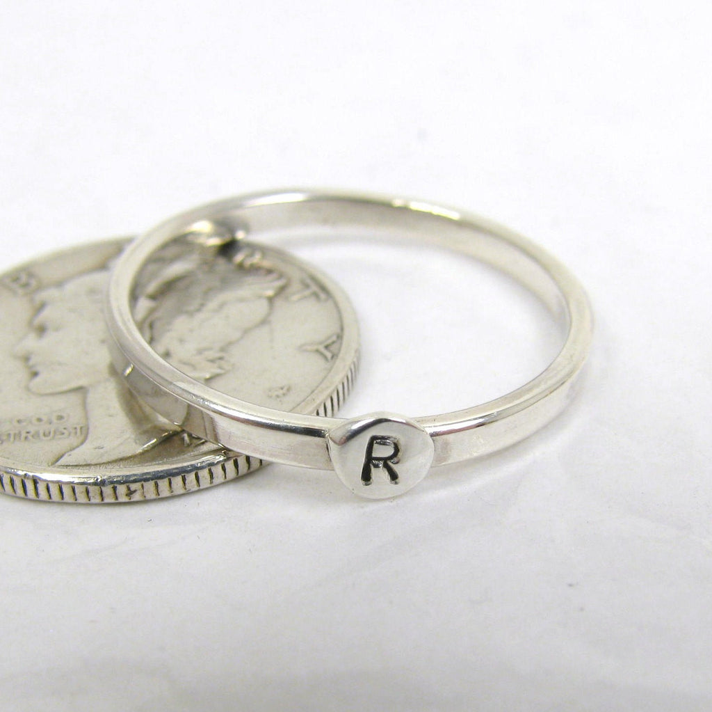 Sterling Silver Letter Ring,  1.75mm Stacking Ring,  Initial Ring, Personalized Silver Ring,  Mom Ring, Silver letter ring