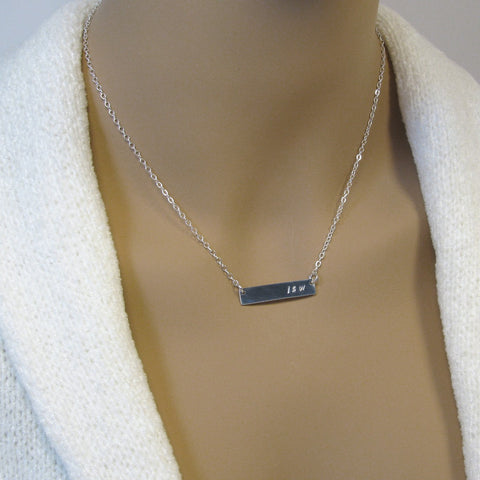 Fine Silver Bar Necklace, Silver Initials Necklace,  Personalized Necklace, Necklace for Women,  .999FS Bar, Sterling Silver Chain