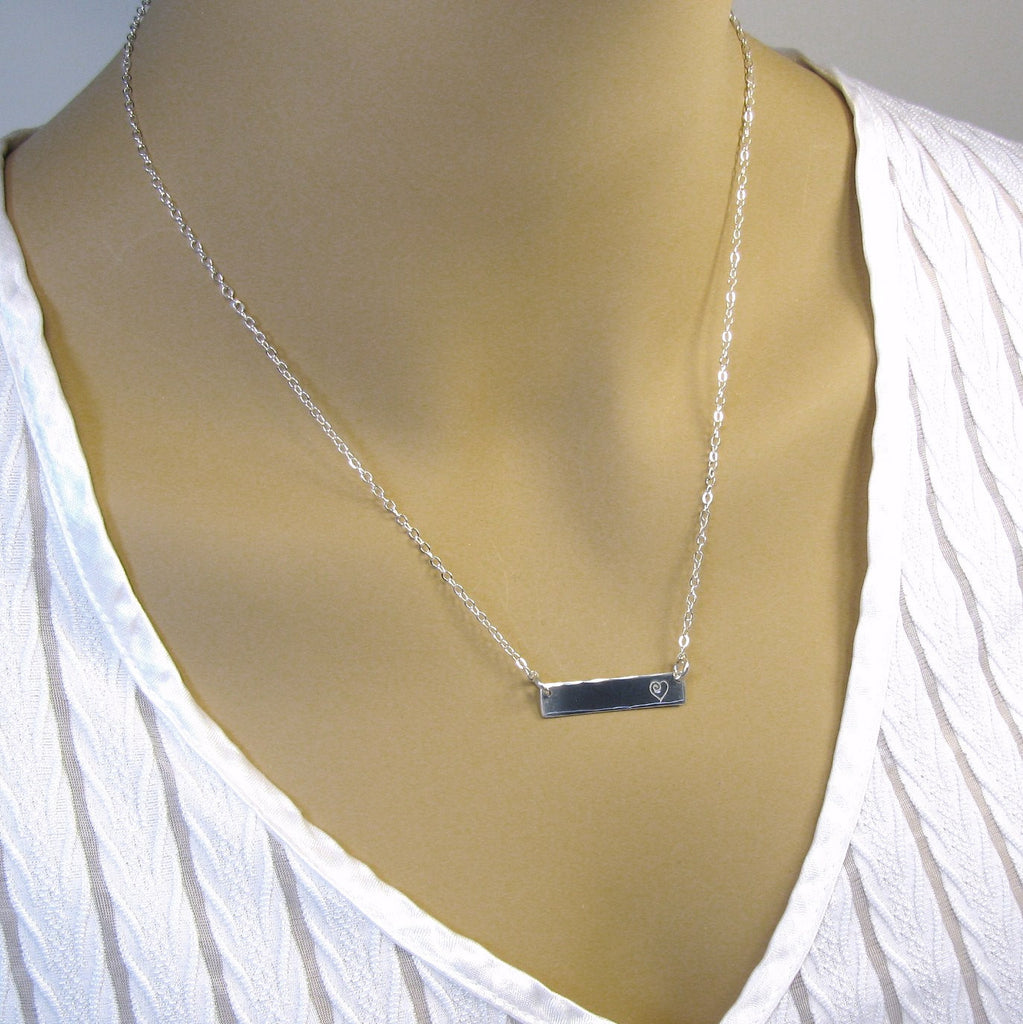 Fine Silver Bar Necklace, Silver Monogram Necklace, Personalized