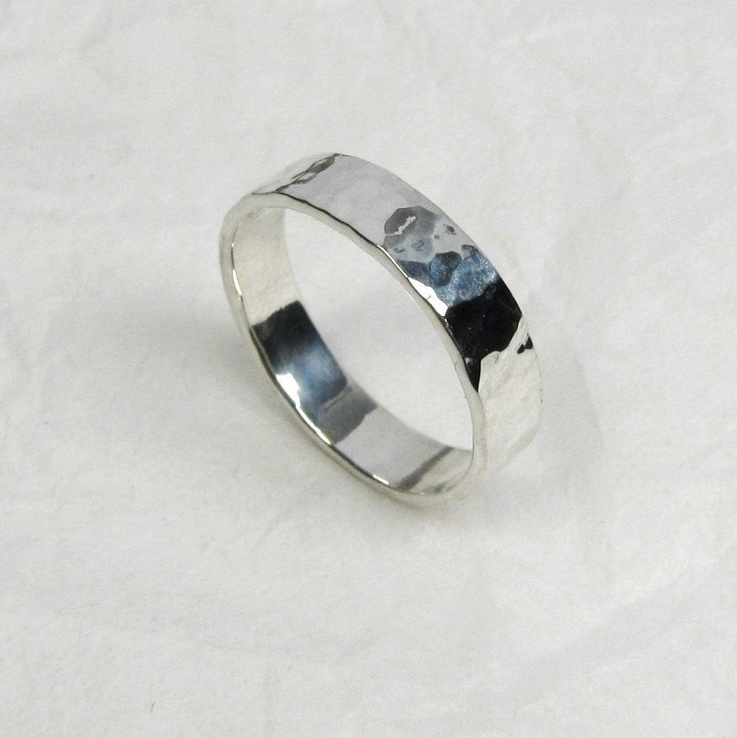 Fine Silver Ring, 5mm, Pure Silver Ring, Fine Silver Wedding Ring, Hammered Rustic Silver Ring, .999FS Wide Ring.