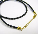 Black Braided Faux Leather Pendant Cord 19", Lobster Clasp, Adjustable Length 18"-19", Necklace Charm Pendant Cord