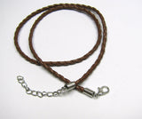 Brown Braided Faux Leather Pendant Cord, Silver Lobster Clasp, Adjustable Length 18" - 20 " or 22" - 24", Necklace Charm Pendant Cord