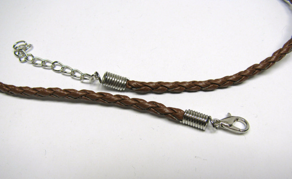 Brown Braided Faux Leather Pendant Cord, Silver Lobster Clasp