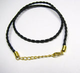 Black Braided Faux Leather Pendant Cord 19", Lobster Clasp, Adjustable Length 18"-19", Necklace Charm Pendant Cord