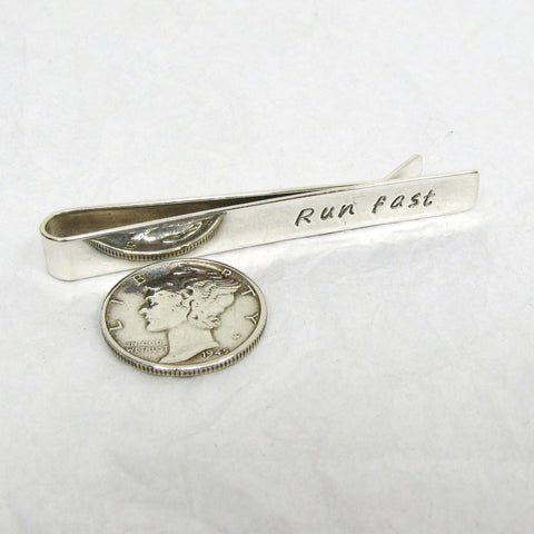 Personalized Sterling Silver Tie Bar, Custom Silver Tie Clip, Groomsman Tie Bar Gift, Father of the Bride Tie Bar, Custom Silver Tie Bar